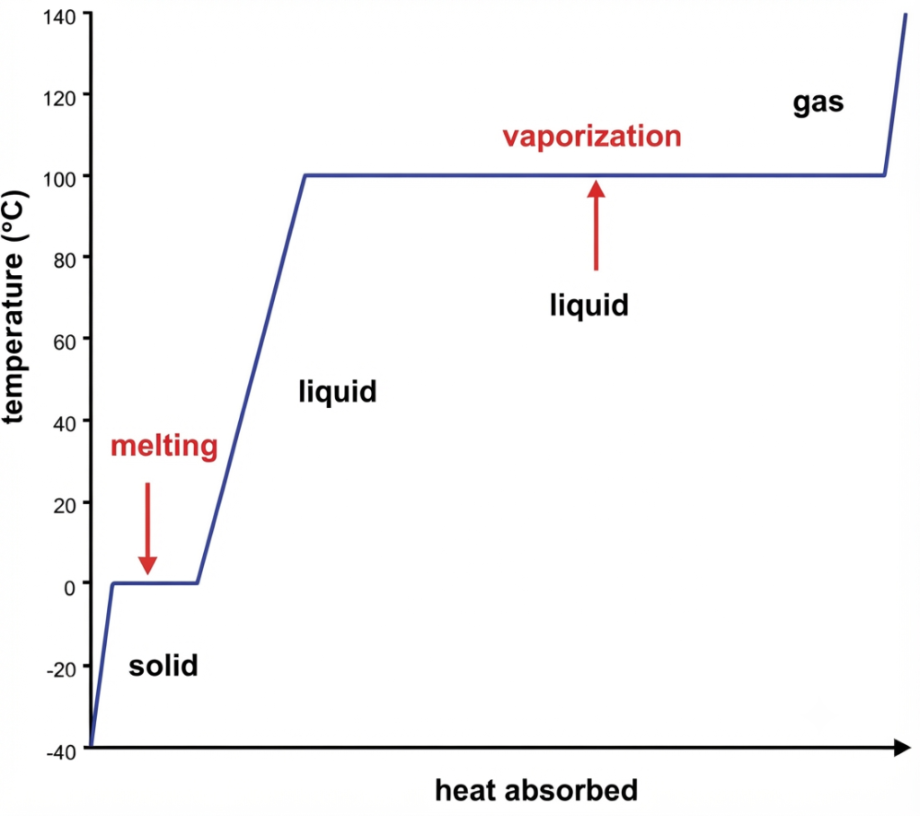 Heating curve illustrating latent heat during phase changes of water